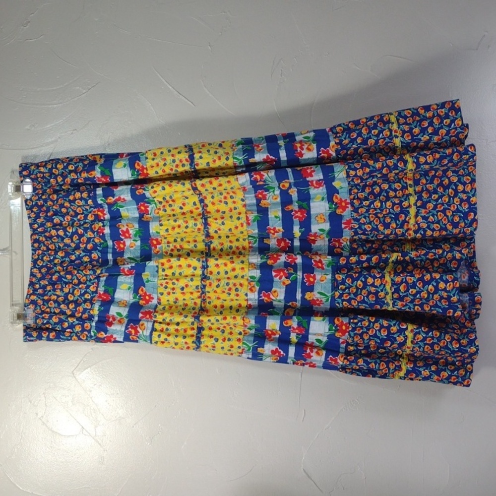 Vintage Carole Little Sport Colorful Floral Tiered Maxi Skirt Women's Medium